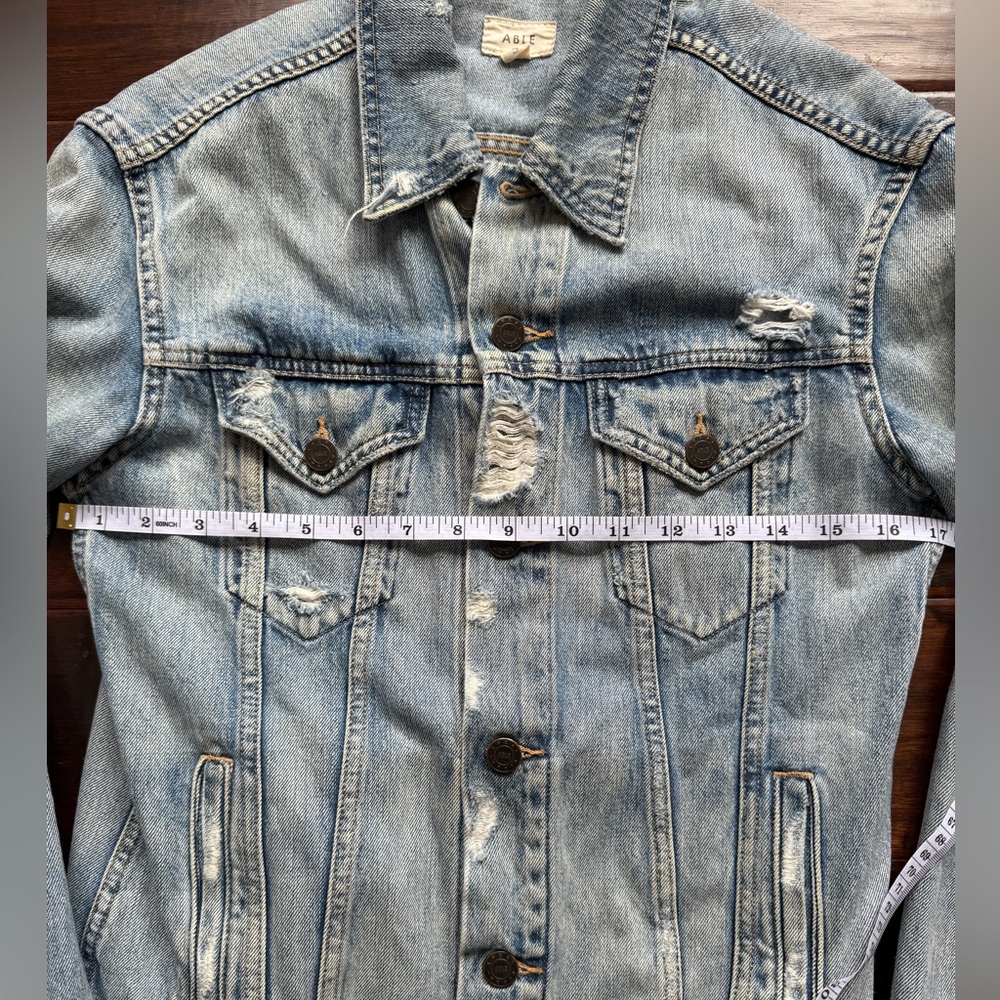 ABLE The Merly Distressed Denim Jacket Washable Blue Size Small - Picture 7 of 8